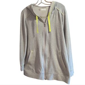 Columbia Women XL Gray Lightweight Full Zip Hoodie Tie Waist Pockets Long Sleeve